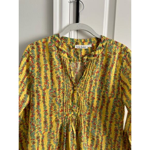 Roller Rabbit Rhody Stripe Arles Tunic Size: Small Color: Yellow Floral Print - Picture 5 of 8